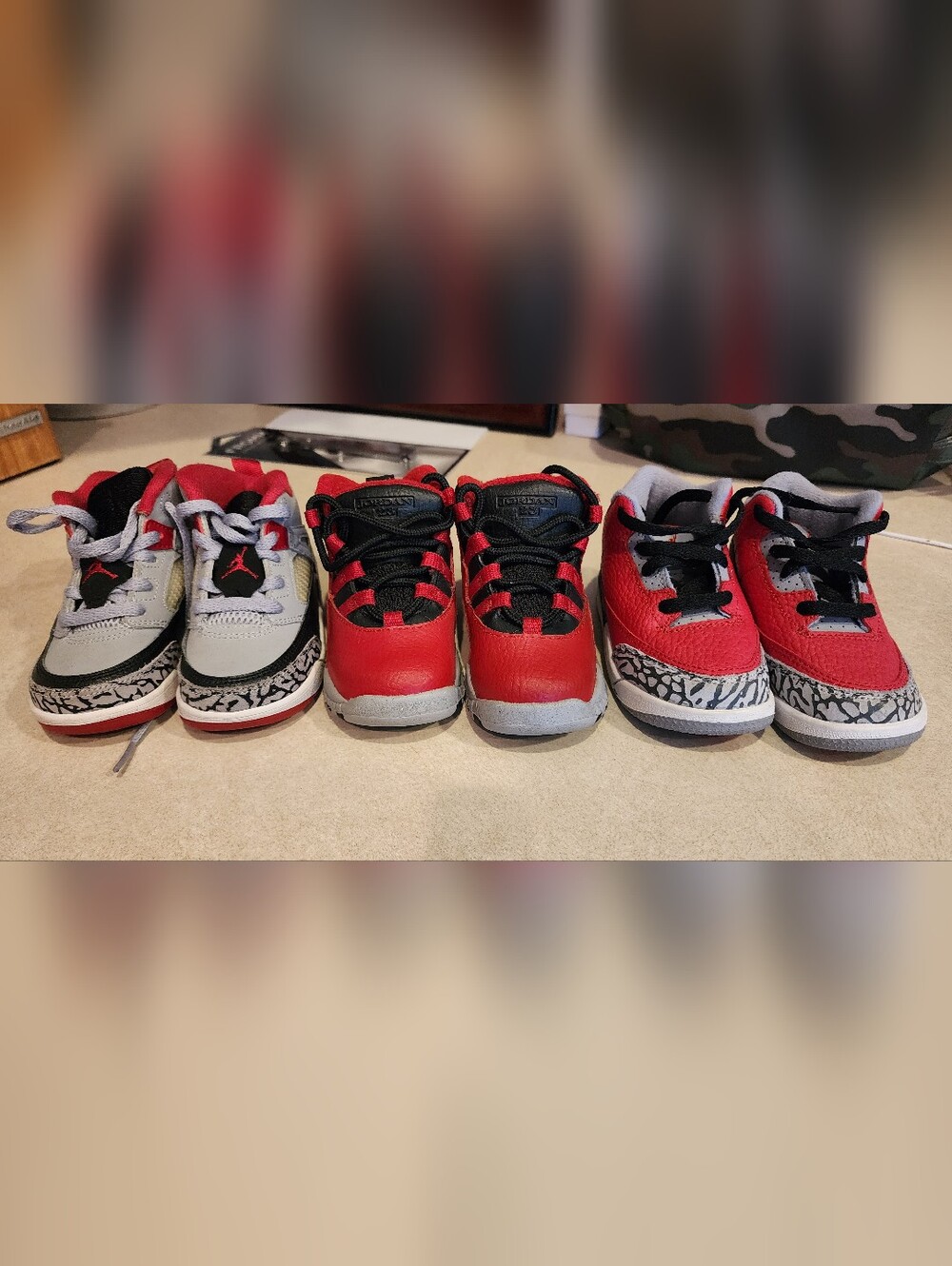Air Jordan 3 Fire Red, Spizike Gray Blk/Rd, 10 Bulls Over Broadway Toddler Sz 6c